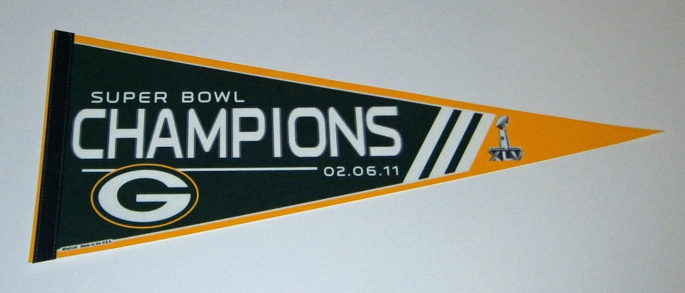 2011 Green Bay Packers Super Bowl XLV Champs pennant Aaron Rodgers Clay Matthews - Image 1 of 1