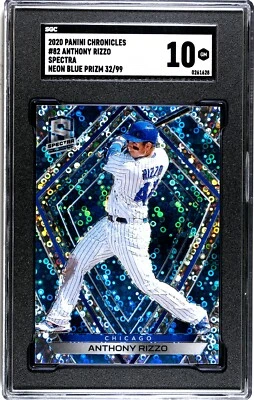 2020 Panini Chronicles Spectra #82 Anthony Rizzo NEON BLUE PRIZM /99 SGC 10 GEM - Image 1 of 2