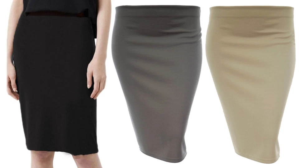 Knee Length Stretch Pencil Skirt Elastic Waist Work Casual 24" Long Ladies - Image 1 of 1