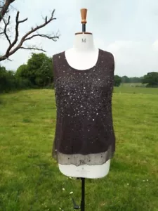 Gorgeous ANN HARVEY Brown Sleeveless Beaded Overlay Top Lined Plus Size 20 BNWT - Picture 1 of 4