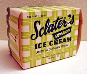 Cartón de helado vintage Sclater's a cuadros Marion Drug Va - Imagen 1 de 1
