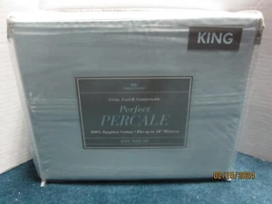 Bed Bath & Beyond 400 Thread Count Perfect Percale Blue King Sheet Set