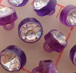 10 Vintage Purple Plastic Miniature Shank Doll Buttons Clear Rhinestone 7mm 1/4" - Picture 1 of 4