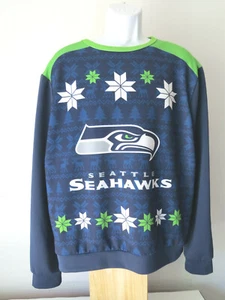SEATTLE SEAHAWKS FOOTBALL SWEATSHIRT nfl Large Men's L Shiny - Picture 1 of 7