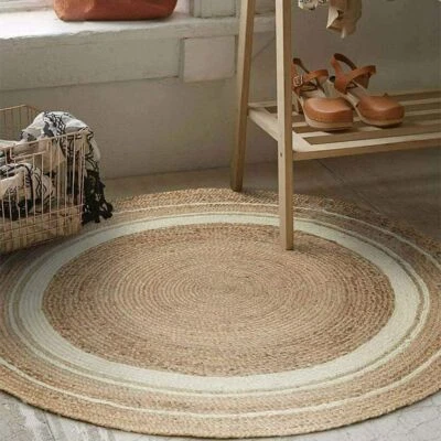 Rug Round Jute 100% Natural Jute Style Rug Reversible Braided Modern Rustic Look - Image 1 of 4