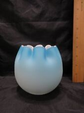 Vintage Satin Glass Rose Bowl Blue/White 4" Tall