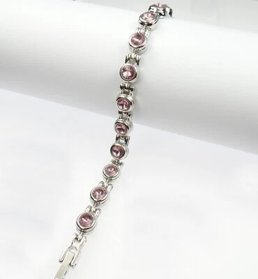 Damen Magnetfeldtherapie Armband mit schönen rosa facettierten Kristallen