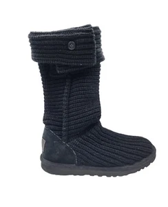 UGG Australia Classic Cardy Woven Black Knit Tall Boots Womens US 6 F3015F - Picture 1 of 15