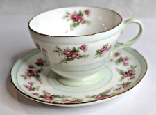 Vintage Shelley Bone China Porcelain Cup &Saucer - Pink Roses Mint Green Gold
