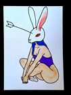 Original ACEO Haunted Bunny Ink Line Art Medium Marker on Paper Signed by Artist