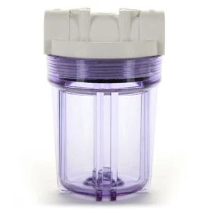 Hydronix 5" Clear Housing w/ White Rib Cap, RO & Filtration Systems, 3/8" Ports - Picture 1 of 2