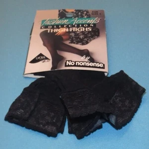 Vintage No Nonsense Fashion Accents Black Thigh Highs lace stay up NIP Size L - Picture 1 of 4