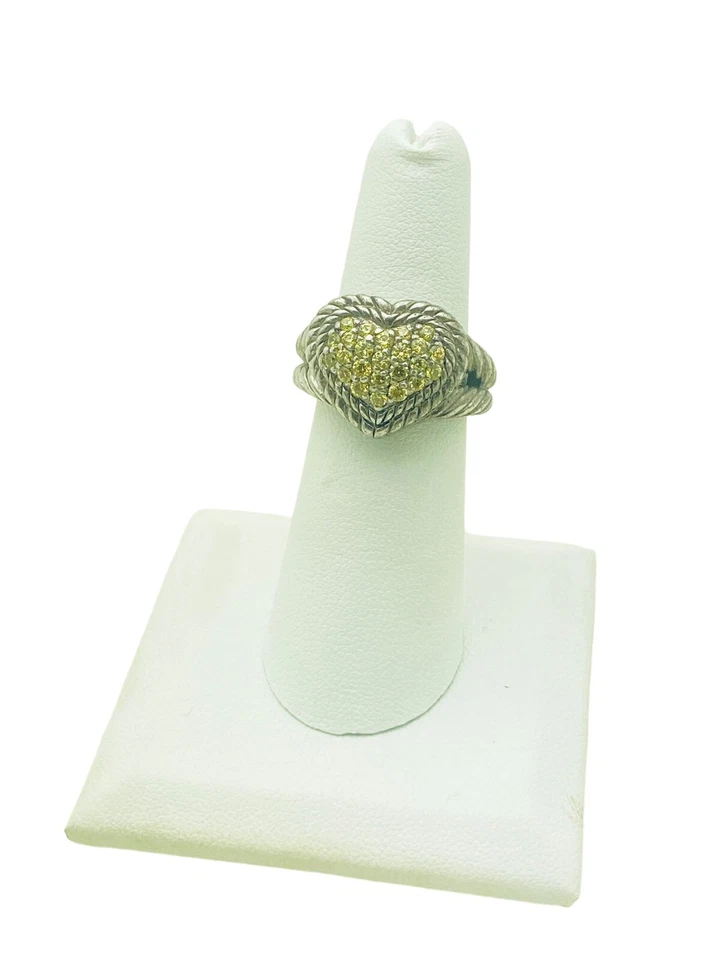 Anillo corazón Judith Ripka plata esterlina verde pavé circonita cúbica talla 6,25 Foto 1 de 4