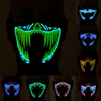 Sound activate Led Light Up Flashing Halloween Party Dance Costume Face Mask New - Image 1 of 4