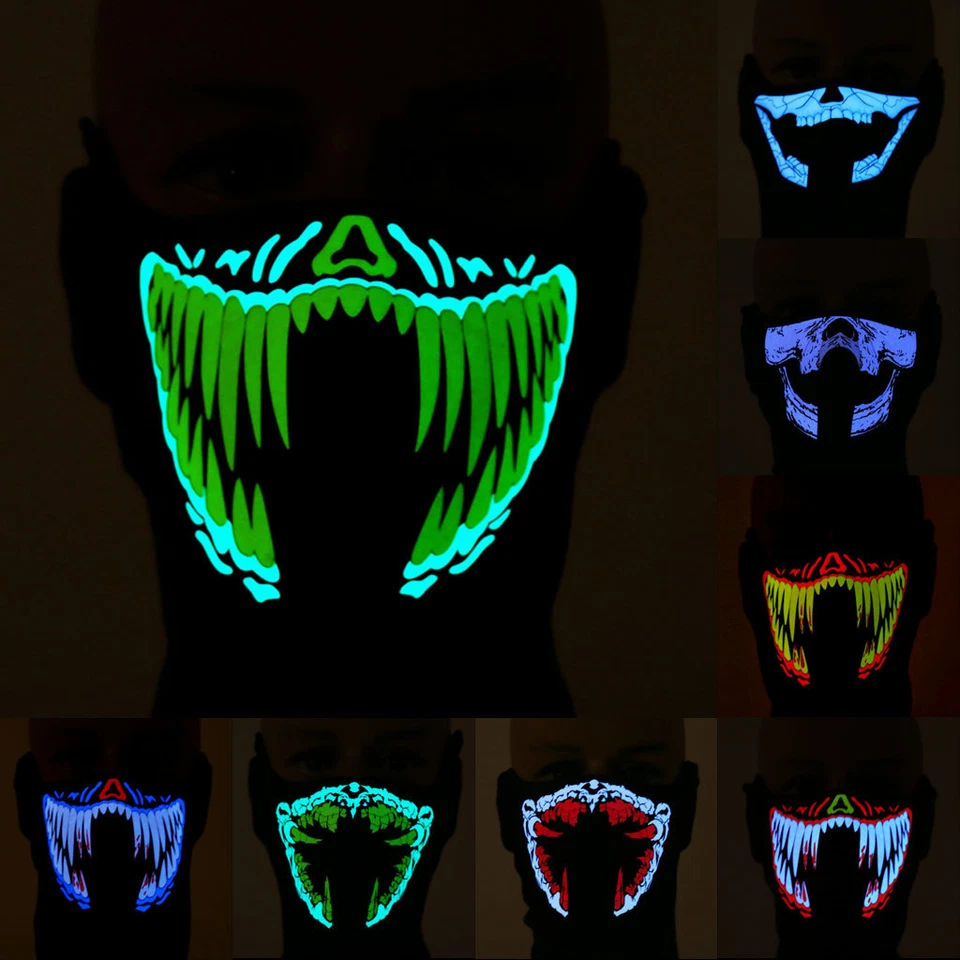 Sound activate Led Light Up Flashing Halloween Party Dance Costume Face Mask New - Image 1 of 4