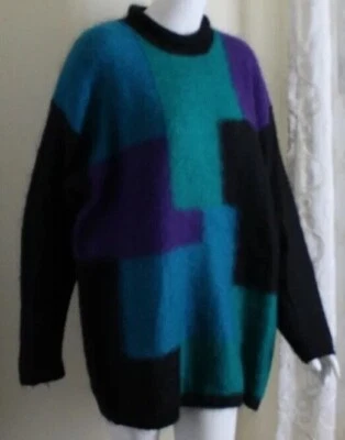 Hastings & Smith Sz M Artsy 50% Mohair Modernist Colorblock Long Tunic Sweater - Image 1 of 4