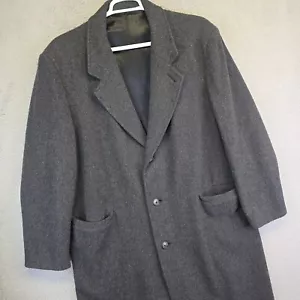 London Fog Trench Pea Coat Mens 44R Gray Wool Long Overcoat Preppy Business VTG - Picture 1 of 19