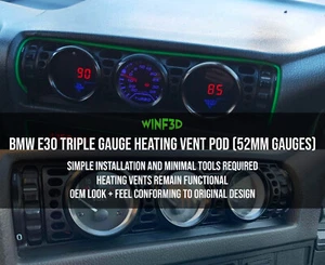 BMW E30 - Triple Gauge Air Vent Holder / Pod (Fitment for 52mm Gauges) - Picture 1 of 7