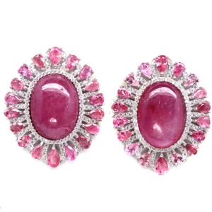 925 Silver 15 x 20 MM. Red Ruby, Tourmaline & Zircon Black Friday Earrings - Picture 1 of 4