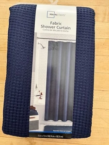 Mainstays Fabric Shower Curtain with Hooks Blue Cove Waffle 72 x 72 in 13 Piece  - Picture 1 of 2