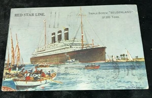 RED STAR LINE Triple Screw “ BELGENLAND Steamship 1928 Postcard Postage Due - Picture 1 of 3