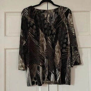Chico’s Size 2 Animal Print Slinky Cardigan Top Sweater Chicos Size Large Neutra - Picture 1 of 9