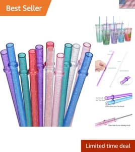 Colorful 10-Inch Reusable Plastic Straws (12-Pack) + Brush - Eco-Friendly Choice - Picture 1 of 11