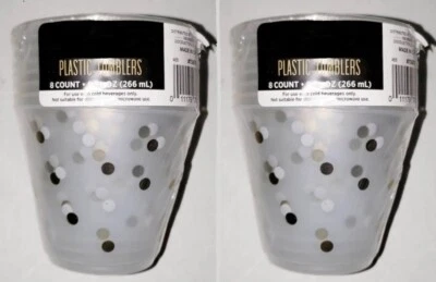 Plastic Tumblers 16 Clear w/Gold and Silver Dots 9 Oz. Wedding Anniversary B-Day - Image 1 of 2