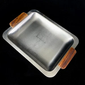 Vintage MCM Small Tray Stainless Steel Wooden Handles Japan 6.25X4.5 in - Picture 1 of 7