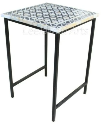 Antique Mother of Pearl Geometric Design Side Table Bed Side End Table  - Image 1 of 4