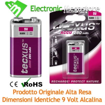 MEGATRONIC Pila Batteria ricaricabile Ni-Mh 9V 300mAh 9 volt accumulatore battery 7326