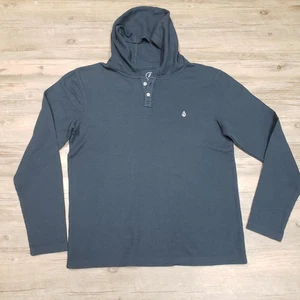 Volcom Hooded Henley Shirt Mens Medium Charcoal Waffle Knit Thermal A5302102 - Picture 1 of 8