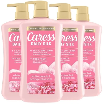 Jabón corporal diario de seda Caress - melocotón blanco y flor de azahar, 30 oz, paquete de 4 Foto 1 de 4