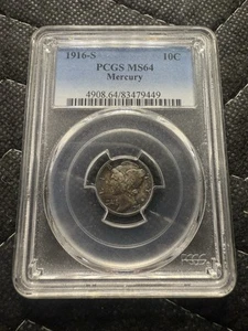 1916-S 10c PCGS MS64 US Mercury Dime Ten Cents Early Date - Picture 1 of 11