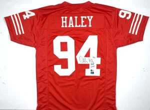 Charles Haley Autographed Red Pro Style Jersey w/HOF - Beckett W Hologram *Black - Picture 1 of 3