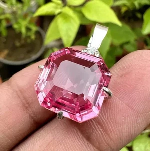 40 CT Naturale Padparadscha Zaffiro 925 Pendente Argento Certificato Loose Gemma - Foto 1 di 8
