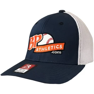 Gorra BP Athletics de béisbol/softbol ajuste flexible - azul marino/blanco/naranja - pequeña/mediana - Imagen 1 de 1