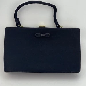 Vintage schwarze Stoff Abendtasche Handtasche mit Schleife goldfarbene Beschläge 50er 60er - Bild 1 von 6