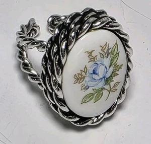 Vtg 70s Sarah Coventry Silver Tone Blue Rose Flower Twisted Rope Ring Adjustable - Picture 1 of 7