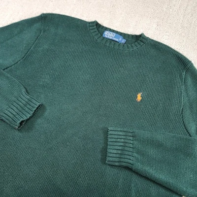 Suéter Vintage Polo Ralph Lauren Hombres Grande Grueso Tejido Verde Pesado Algodón Pima Foto 1 de 4