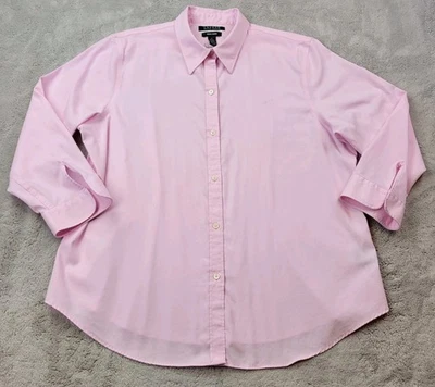 Lauren Ralph Lauren Shirt Womens XL Pink Button Up Non Iron Embroidered Logo - Image 1 of 4