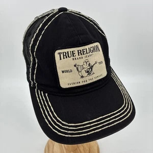 True Religion Mütze Kappe Riemen hinten schwarz Buddha abgenutzt Männer World Tour Trucker - Bild 1 von 9