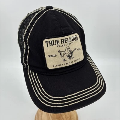 Gorra True Religion Correa Trasera Negra Buda Envejecido Hombres World Tour Trucker Foto 1 de 4
