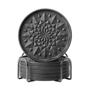 Set of 6 Silicone Drink Coasters with Holder Non Stick Cup Mat for Table Desk - Picture 1 of 8