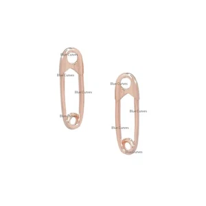 New 14k Solid Rose Gold Plan Safety Pin Tiny Studs Earrings Fine Women's Jewerly - Picture 1 of 2