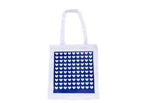 Cotton Tote Bag Jute Bag Miniblings White Smooth Heart Pattern Blue - Picture 1 of 3