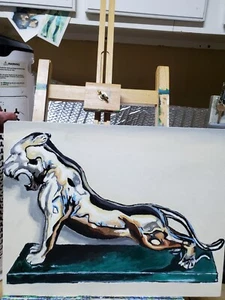 11x14 Acrylic Painting,Chrome  Panther On Hard Board Panel Canvas.  - Picture 1 of 3