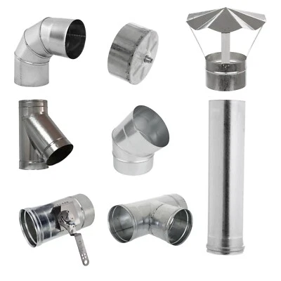 Galvanised Steel Pipe Chimney Elbows Duct Cowl Tube Bracket Accessories - Image 1 of 4