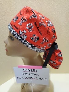 Texas Tech Red Raiders Women's Ponytail Surgical Scrub Hat/Cap Handmade - Picture 1 of 9