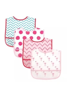 Luvable Friends Baby Girl Waterproof PEVA Bibs 4pk, Flamingo, One Size - Picture 1 of 1